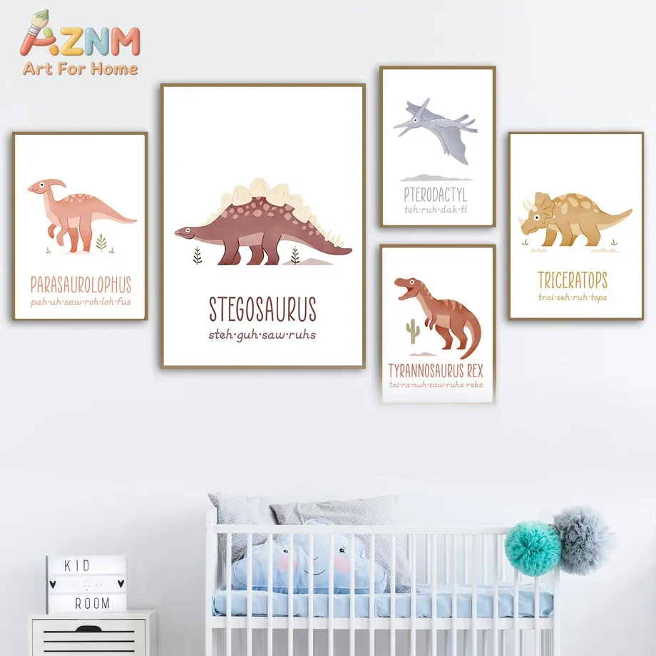 Kids Education Nursery - AZNM Quadros Decorativos de Dinossauros em