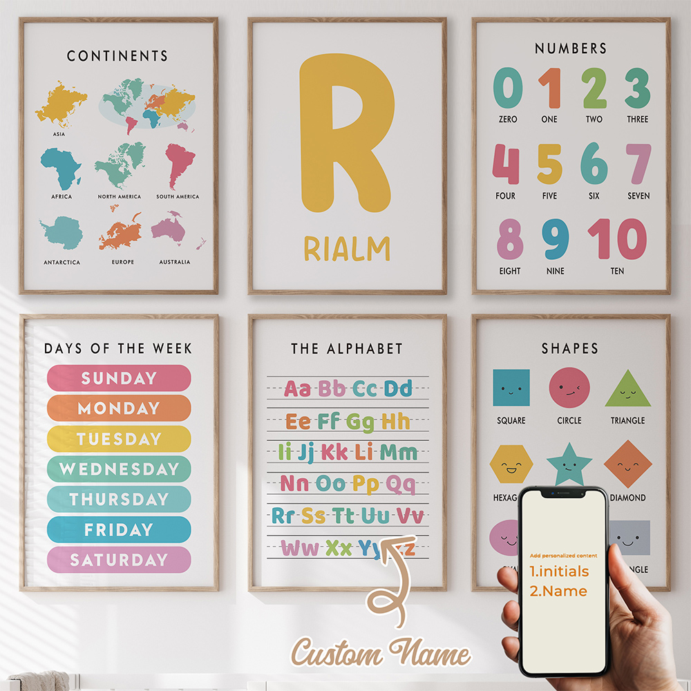 Kids Education Name - Conjunto de 6 Peças de Arte