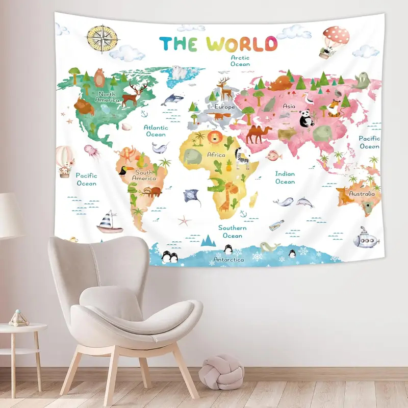 Kids Education Nursery - Tapeçaria de Mapa Mundial para Crianças