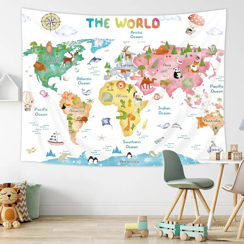 Tapeçaria de Mapa Mundial para - Kids Education Nursery avaliação e preço