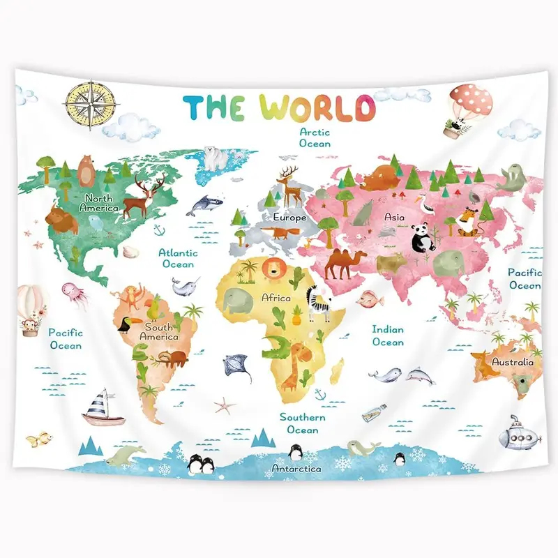 Tapeçaria de Mapa Mundial para - Kids Education Nursery avaliação e preço