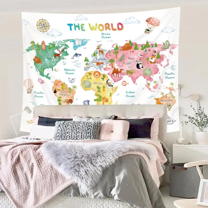 Tapeçaria de Mapa Mundial para - Kids Education Nursery avaliação e preço